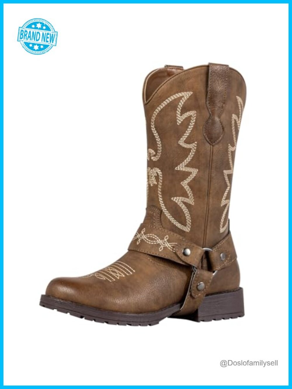Women's Round Toe Cowboy Boots Mid-Calf Western Faux Leather